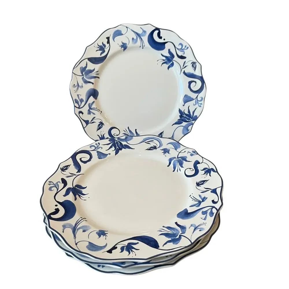 222 Fifth AYLA Blue Floral Porcelain 7in Cereal Bowls Set of 4 Spring Easter New